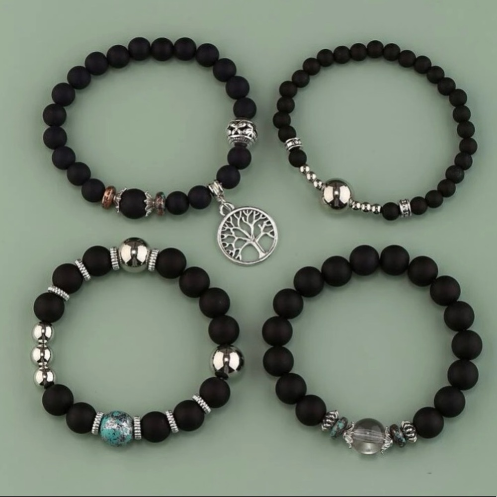 4pcs tree detail round charm beaded bracelet ✨